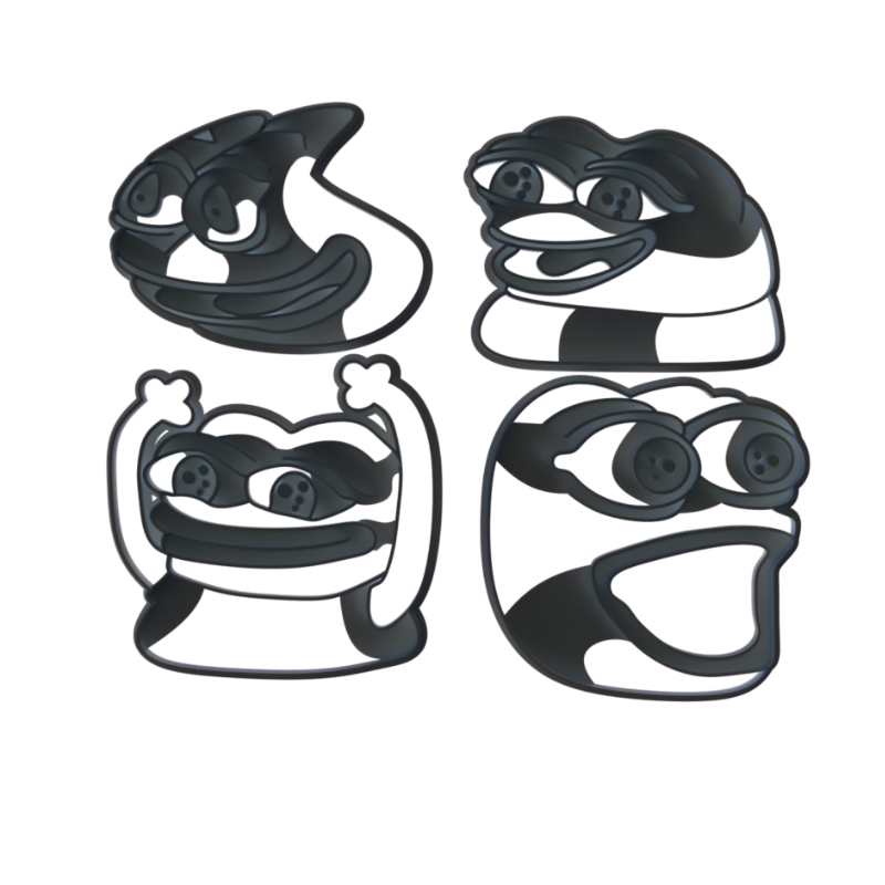 render of 3d printed cookie cutters for twitch emotes